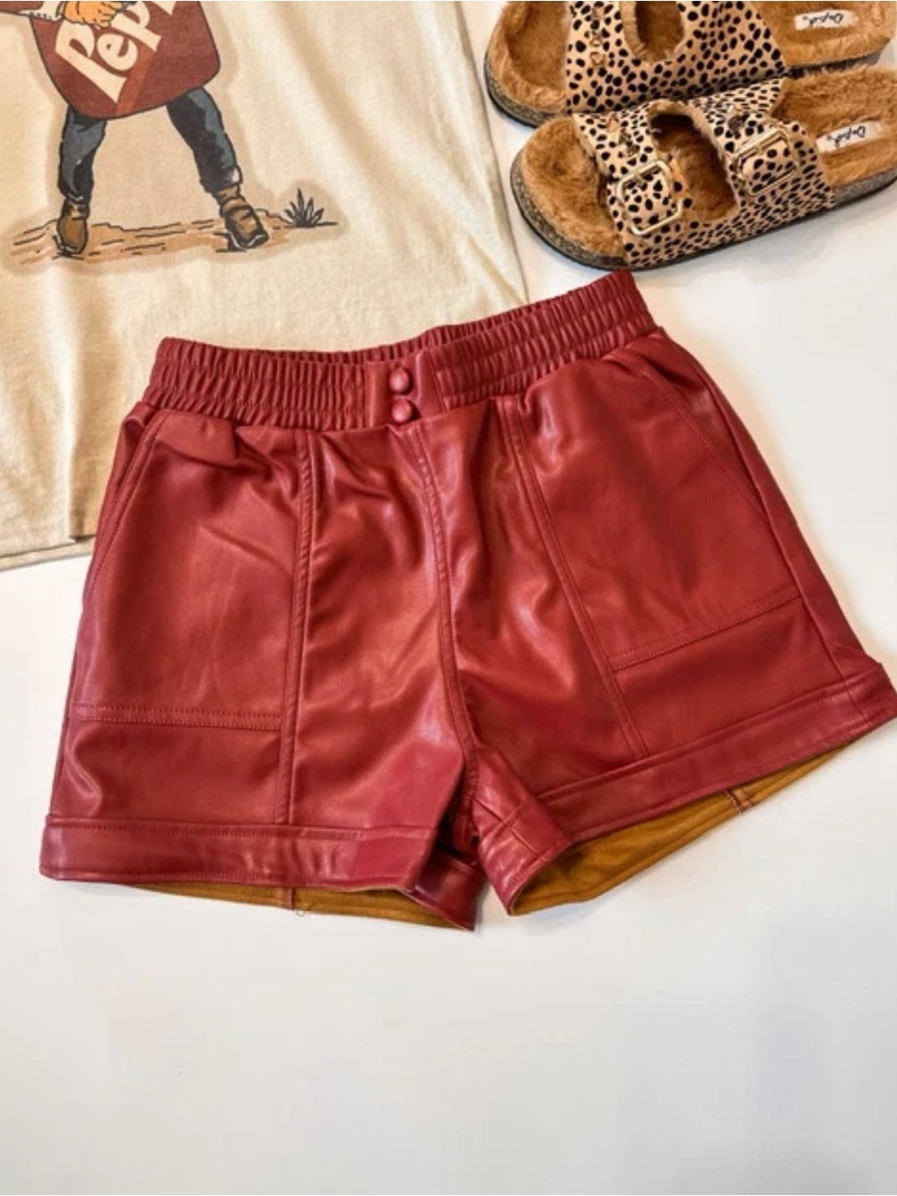 New In Faux Leather Wine Red Shorts NWT - Picture 2 of 6